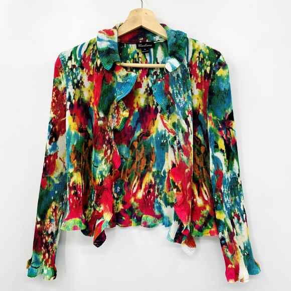 Vintage Y2K Colorful Pleated Cardigan Jacket - Picture 1 of 4